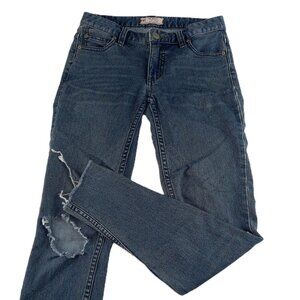 Free People Women's Skinny Jeans Size 24 Medium Wash Low Rise Busted Knees